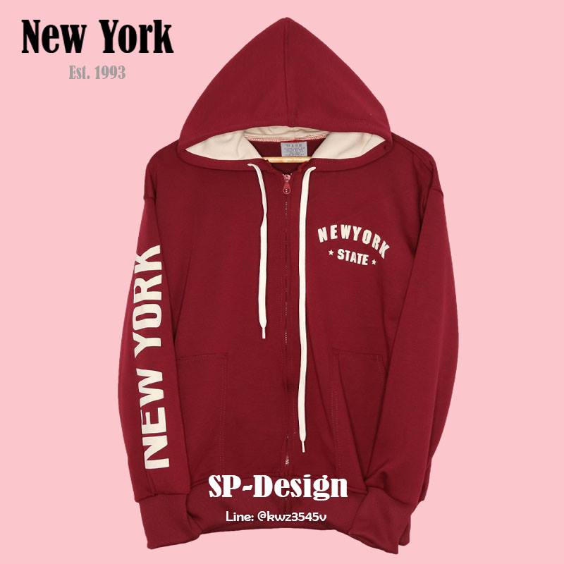 เสื้อคลุมมีฮูด เสื้อกันหนาว New York Hoodie สกรีนแขน