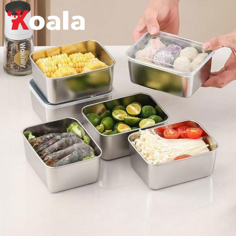 รูปสินค้า Koala 5Pcs/10Pcs Housewife Food Storage Box Stainless Steel Refrigerator Fresh Fruit Storage Container with Lid Freezer