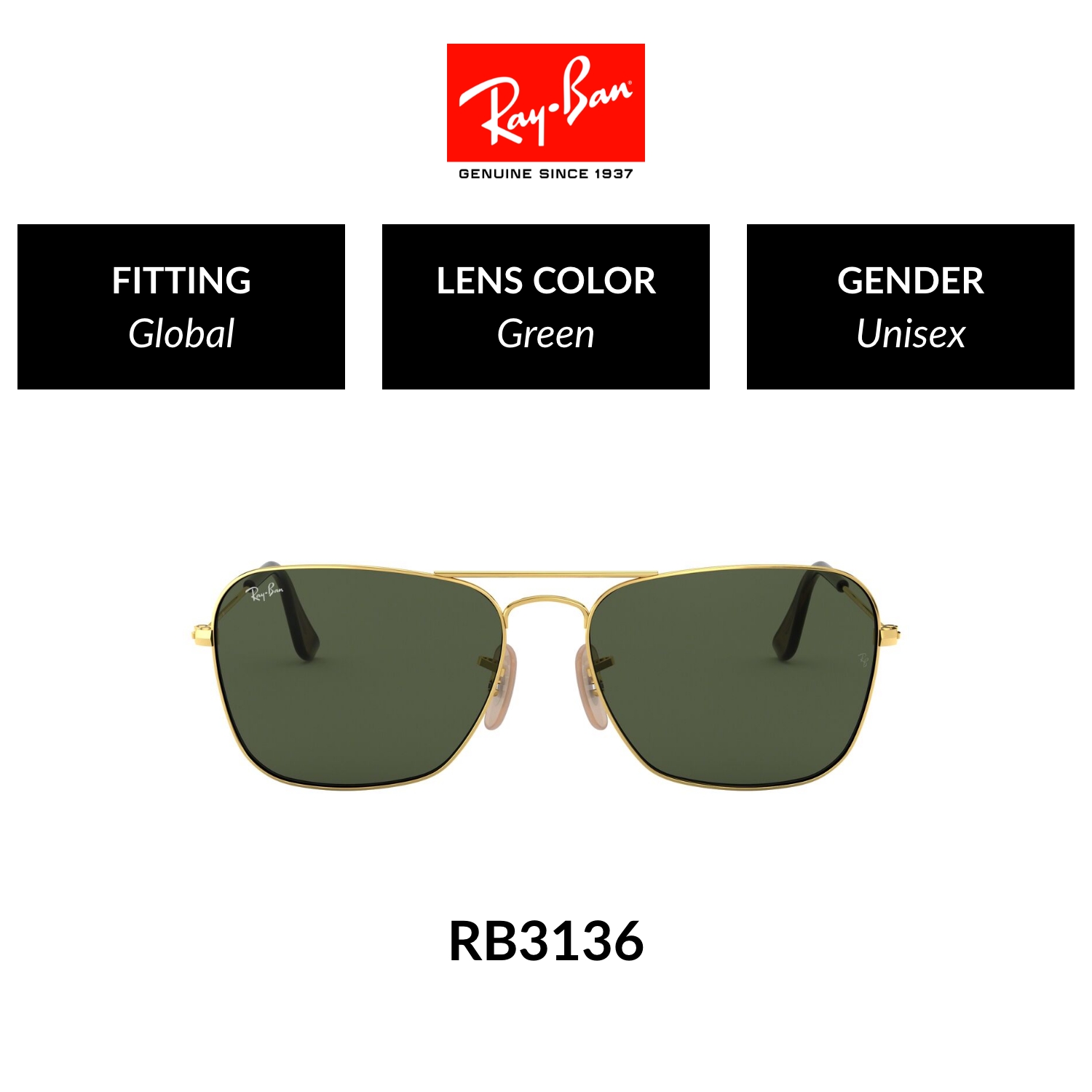 Ray-Ban Caravan - RB3136 181 แว่นตากันแดด rayban ราคา 6,750 บาท*ส่งฟรี