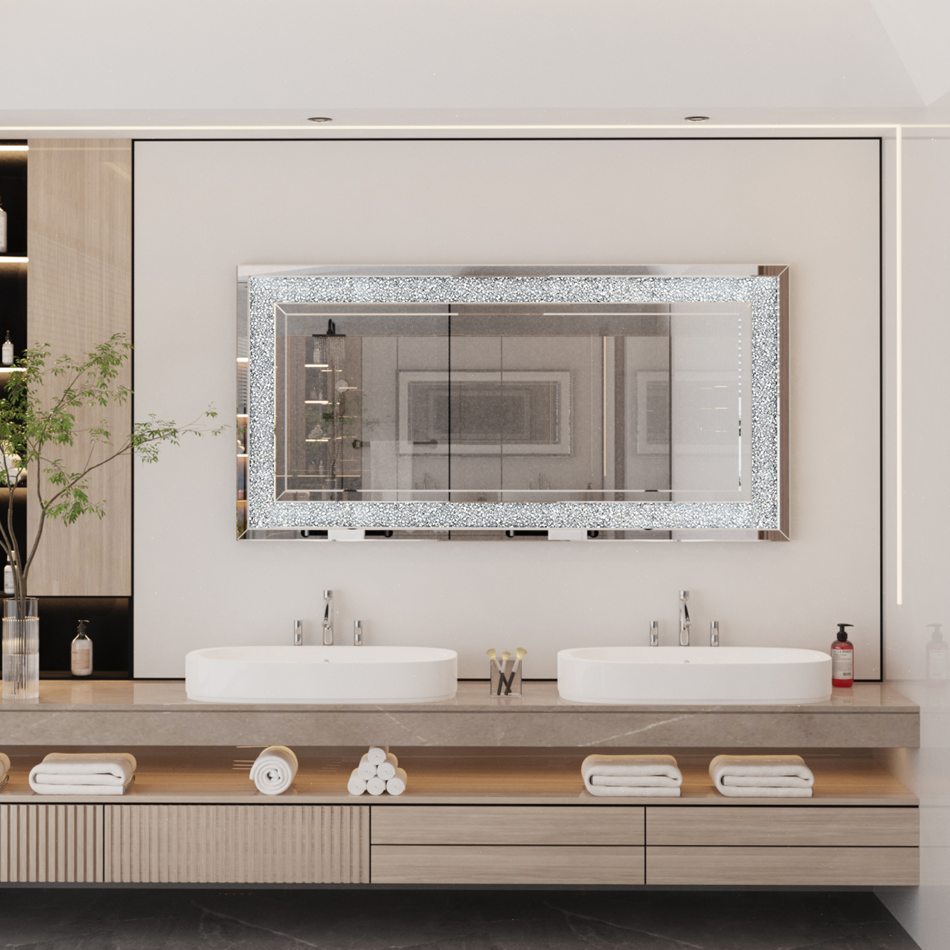 ARTLOGE กระจกตกแต่งผนัง กระจก สีเงิน กระจกติดผนัง 1200x600mm Rectangle Decorative Venetian Wall Mirrors Beautiful Elegant Artistic Look 5mm Thick Large Silver Hung Mirrors Hand Polished Crystals Embedded Walls Mirror ราคา 3,829 บาท*ส่งฟรี