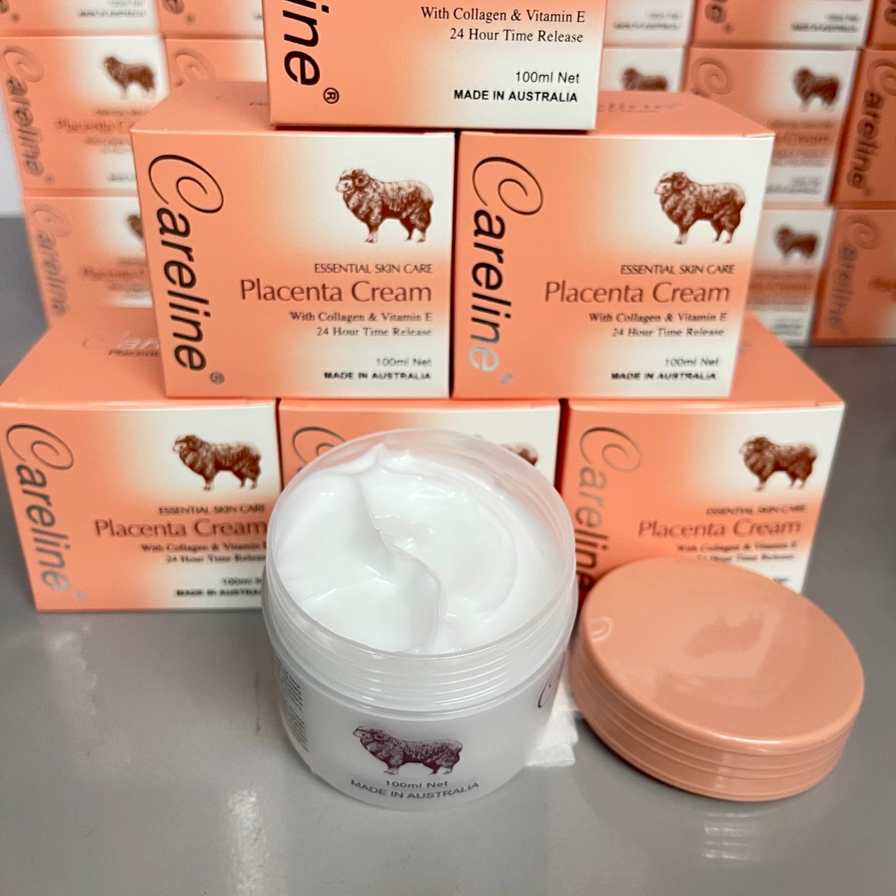 Careline Placenta Cream with Collagen & Vitamin E 100ml (Orange) 6 Jars, Skin Moisturizer, Nourishes, Moisturizes, Collagen, Facial Skin (100% Genuine) ราคา 1,190 บาท*ส่งฟรี