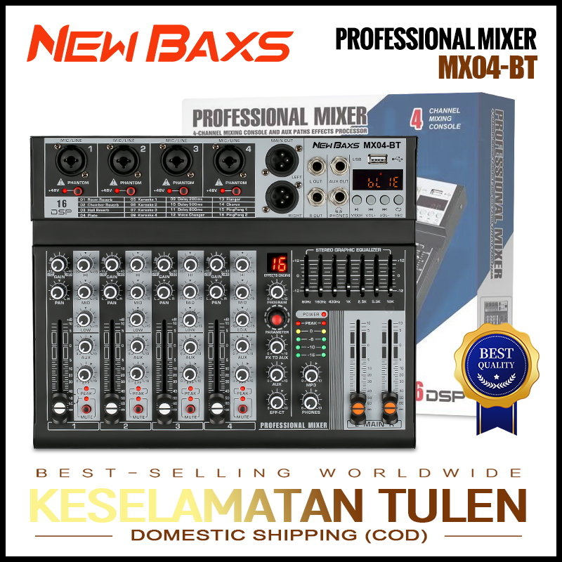 NewBaxs 16dsp effect USB Bluetooth/MP3 amplifier KTV Sound Mixer Professional mixer 4-channel mx04bt EQ signal mixer ราคา 1,180 บาท*ส่งฟรี