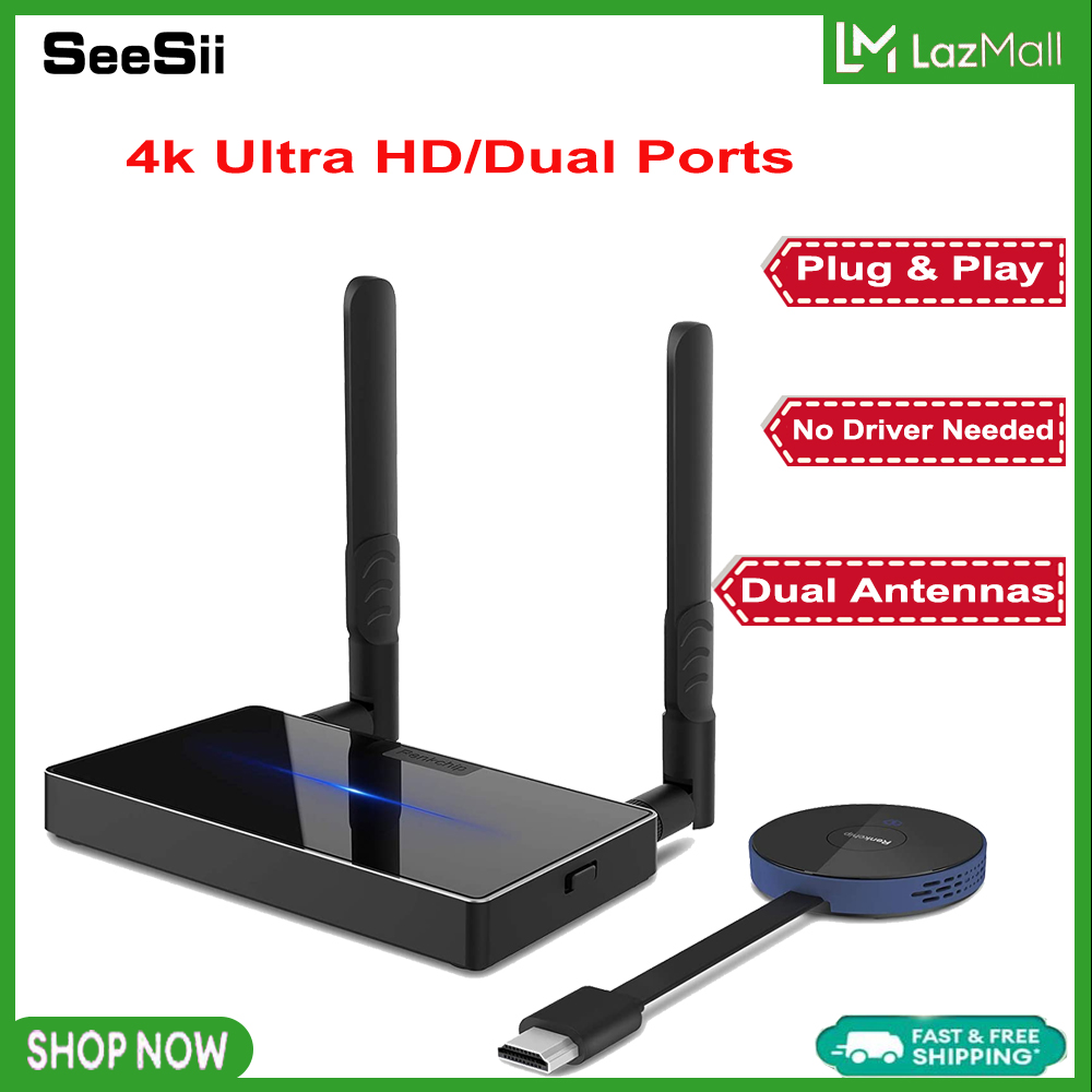 SeeSii Wireless HDMI Transmitter and Receiver Kits Full HD 4K 30Hz 5GHz 164ft Wireless Display Dongle Plug and Play Streaming Laptop ราคา 2,600 บาท*ส่งฟรี