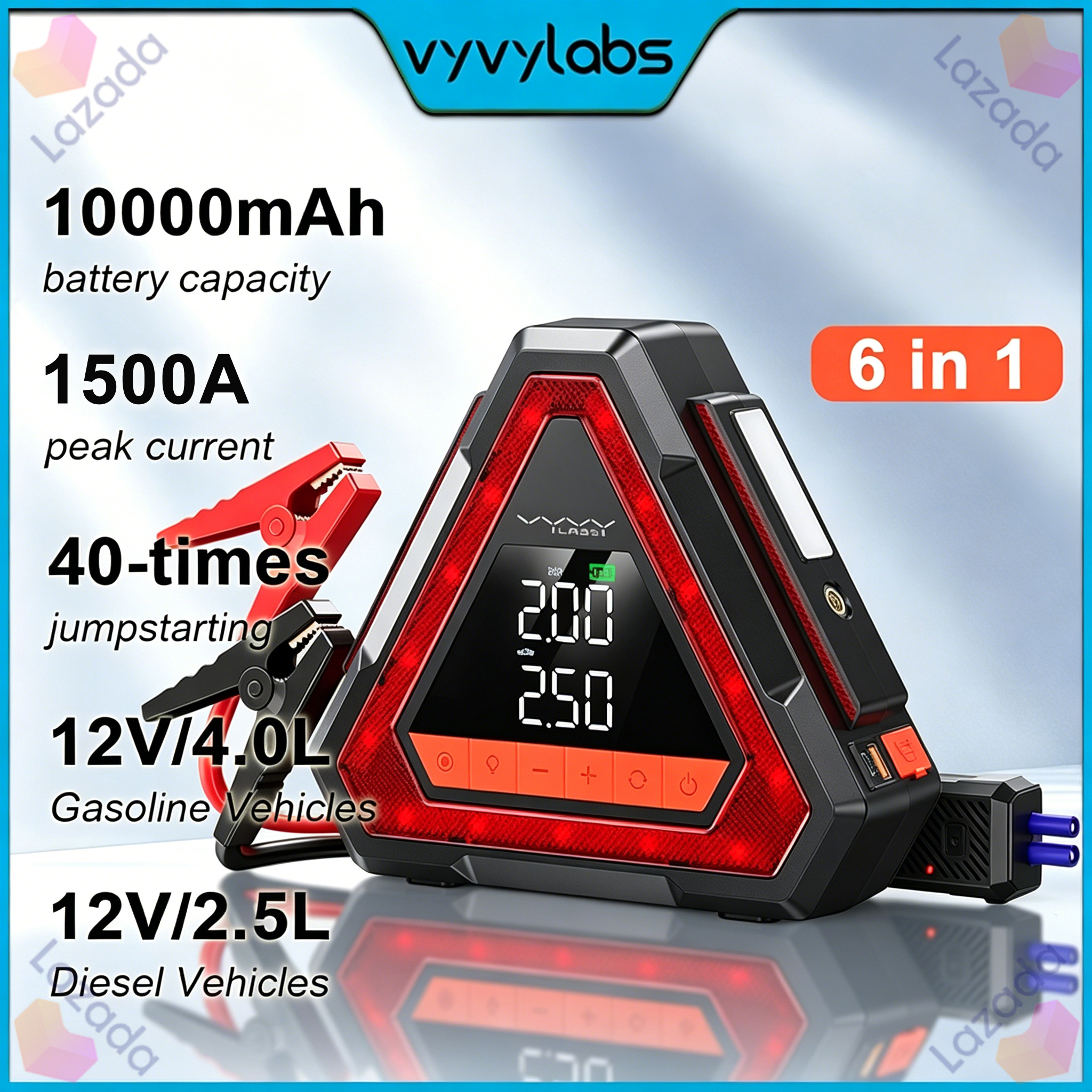 Vyvylabs 10000Mah Jump Starter 6 in 1 Fast Charger for Cars 12V 1500A Car Jump Starter from Portable Power Bank, Fast Charging Backup Battery ราคา 3,180 บาท*ส่งฟรี