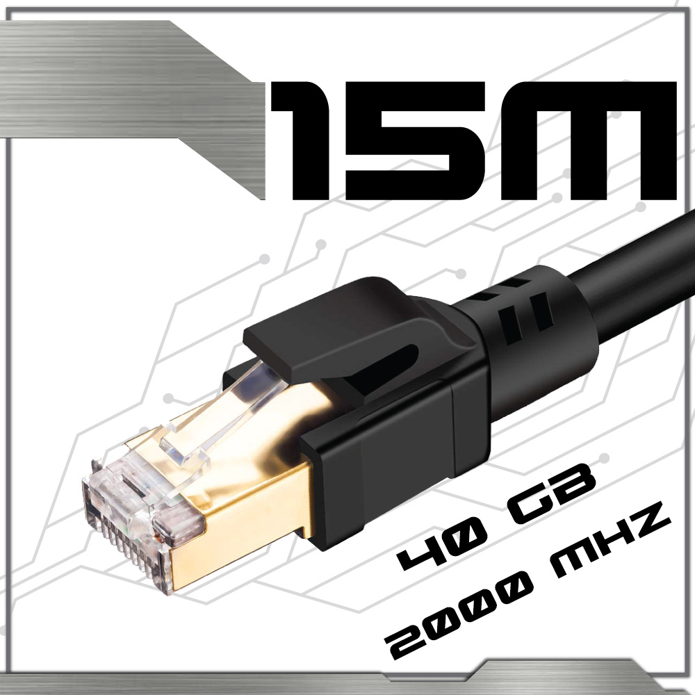สายแลน Lan CAT 8 ( เลือก ) 2เมตร 5เมตร 10เมตร 15เมตร 20เมตร 30เมตร 40Gbps สีดำ แรงที่สุด เร็วที่สุด เข้าหัวสำเร็จรูป สายกลม หัวสีทอง 40 สายเน็ต สายต่อเน็ต สายข้อมูล Gbps SSTP RJ45 Gigabit Network Copper CAT8 Patch Cable