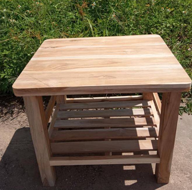 Sukthongเเพร่ โต๊ะกลางไม้สักเเท้ ไม้ดิบขัดเรียบร้อยยังไม่ทำสี S-230 โต๊ะข้าง โต๊ะวางของ 50*60 สูง 50CM