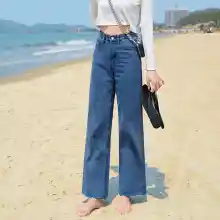 ภาพขนาดย่อของสินค้าhigh waist Gril jeans female loose small with the straight leg hang feeling dragging pants กางเกงยีนส์เอวสูงหญิงหลวมขนาดเล็กวรรคเดียวกันตรงขากว้างลดลงรู้สึกลากกางเกงบา