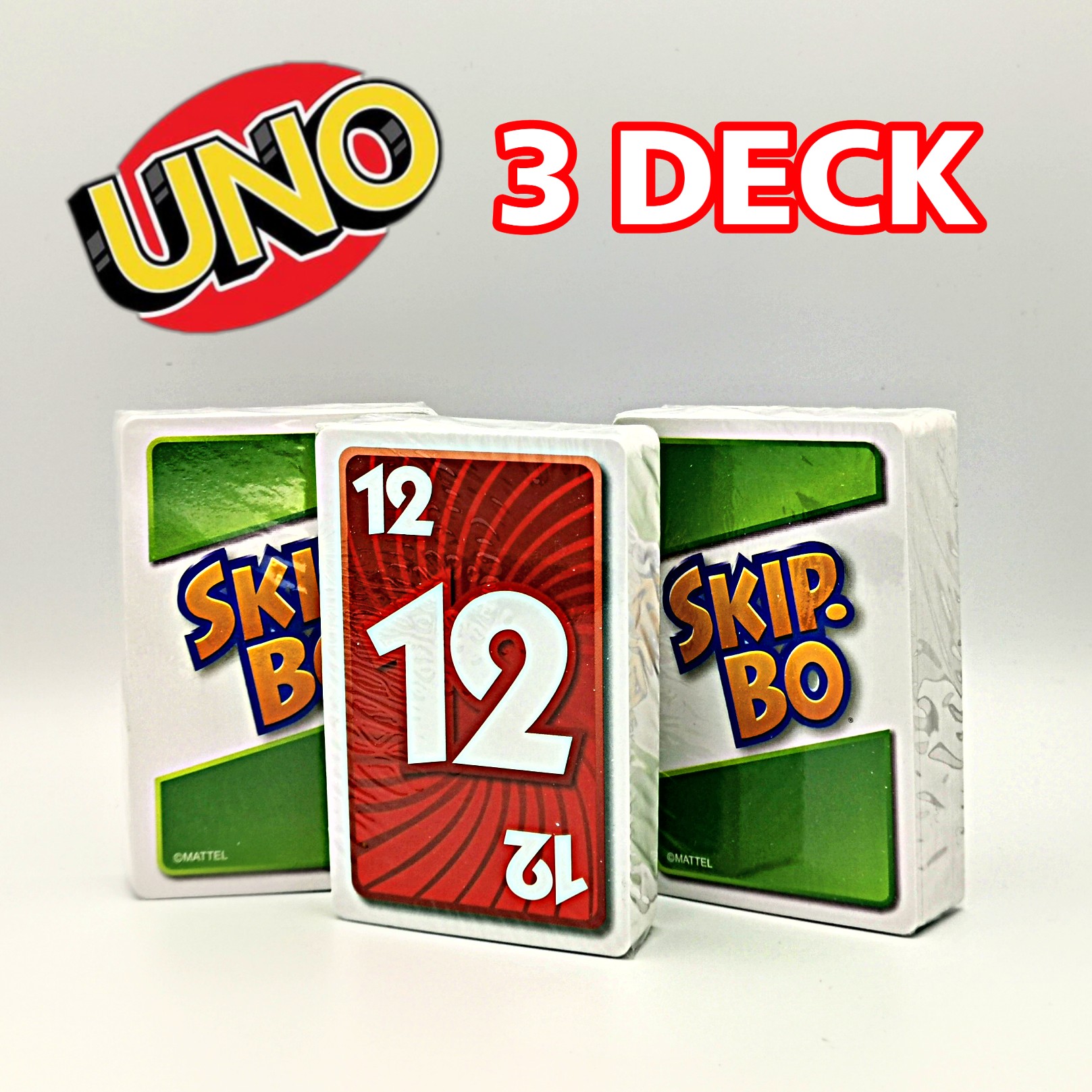 การ์ด อูโน่ SKIP BO UNO card game 3 Deck mattel game Winnietoys