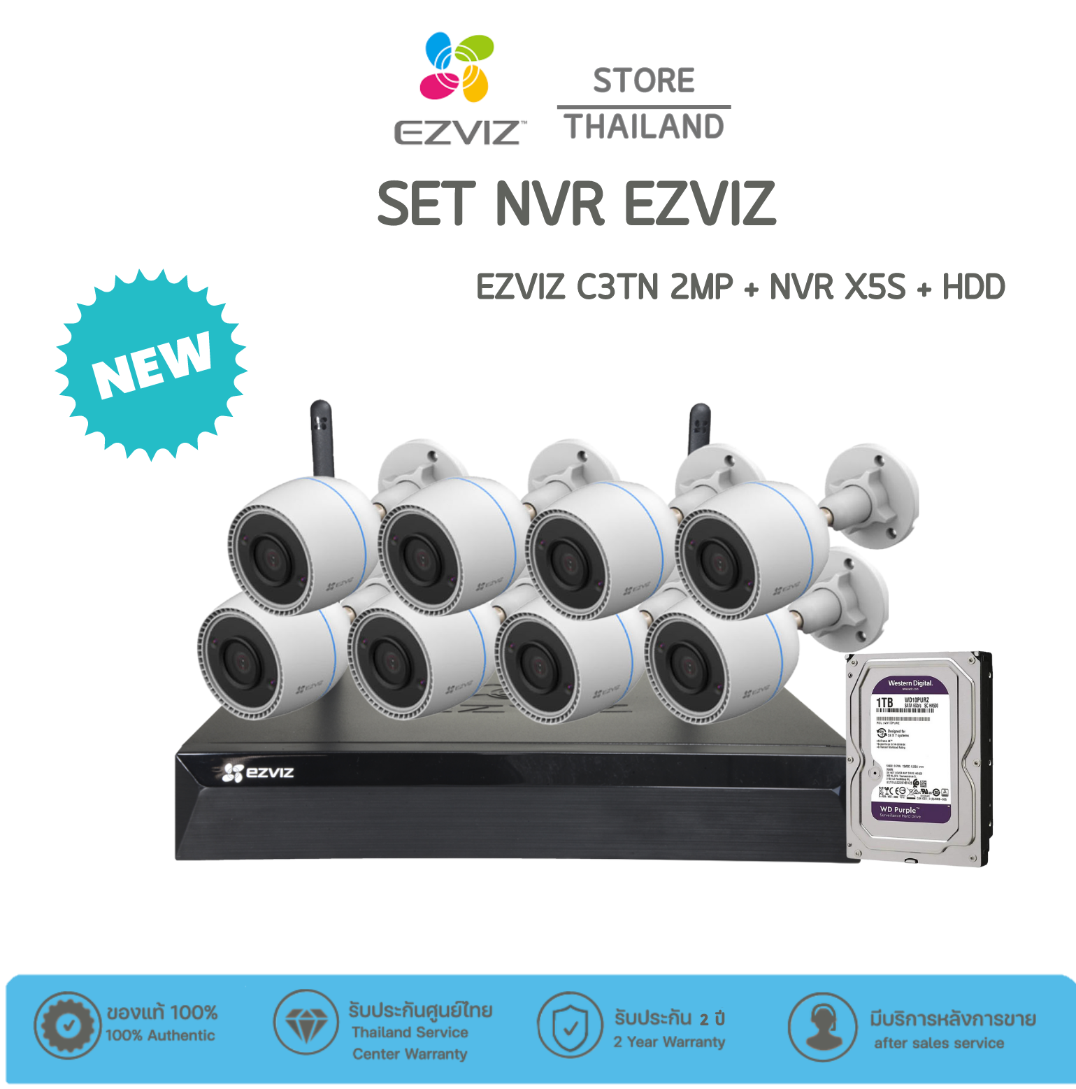 SET EZVIZ กล้อง EZVIZ C3TN รุ่น CS-C3TN 2MP เครื่องบันทึก รุ่น NVR X5S CS-X5S-R100-8W ราคา 3,130 บาท*ส่งฟรี