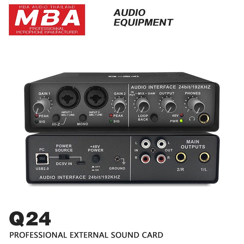 Q-24 การ์ดเสียง Sound card เครื่องเสียงมืออาชีพ ,การ์ดเสียงสเตอริโอ/Mono USB บันทึก24บิต/192 KHz เสียงความละเอียดในตัวแจ็คจอมอนิเตอร์ในตัว
