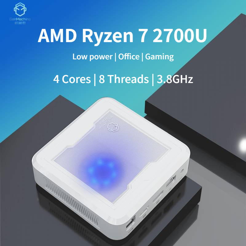 GenMachine AMD Ryzen 7 2700U RGB Gaming Mini PC Windows11 4 Cores 8 Threads WiFi5 BT4.2 DDR4 8/32GB RAM 256/2TB NVMe SSD Support Double Screen HD Output Mini Gaming Computer ราคา 4,384 บาท*ส่งฟรี