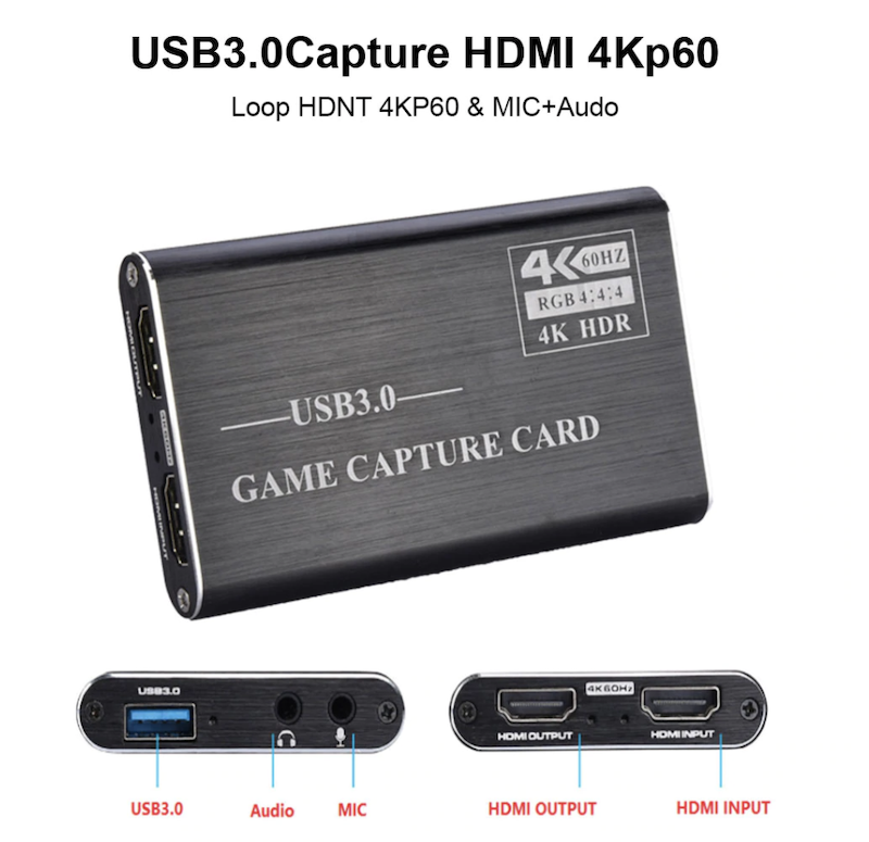 USB 3.0 4K 60HZ 1080P 60Fps HD Capture Card Converter เอาต์พุต HDMI ที่ถ่ายทอดสดสำหรับ XBOX PS4 MAC Plug and Play