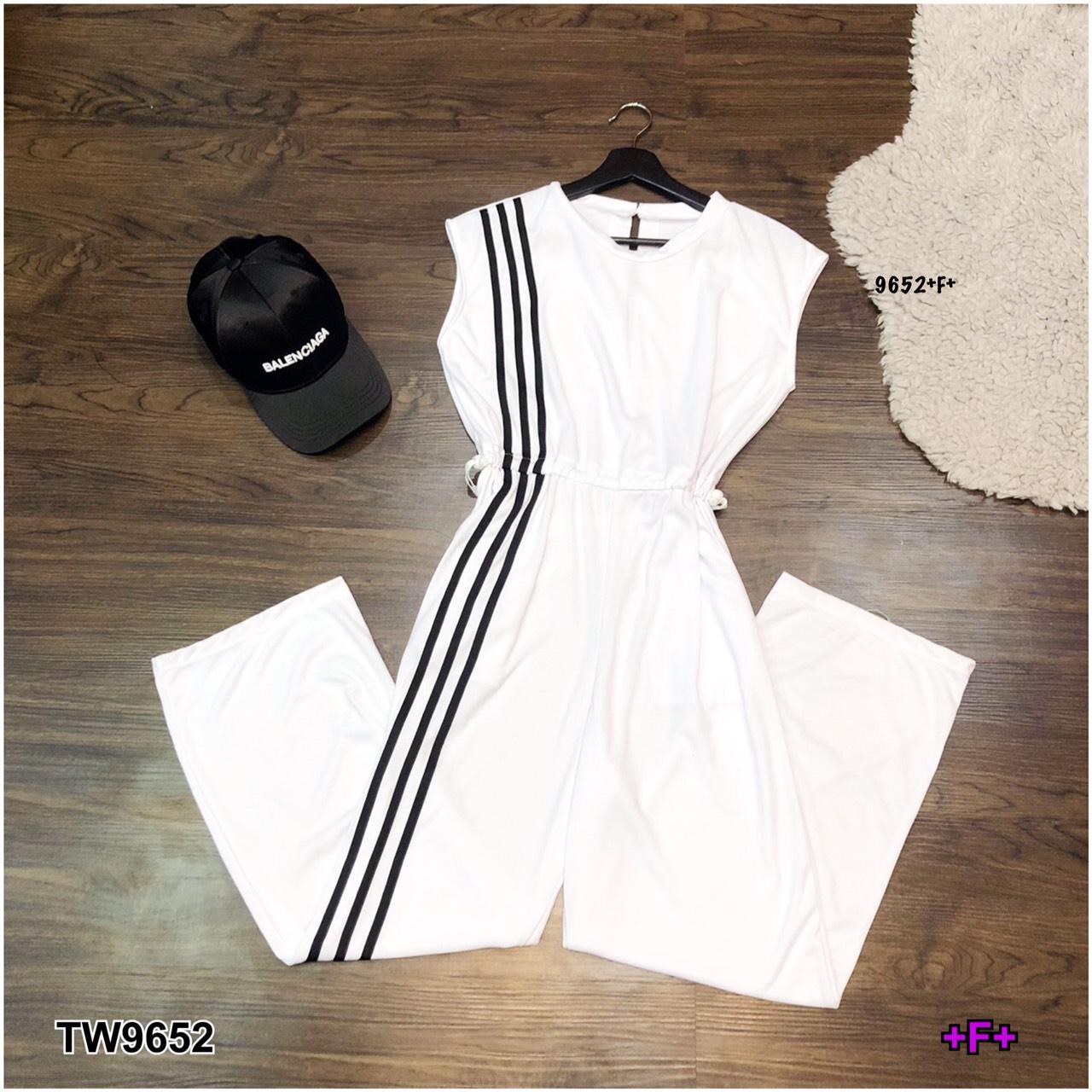 SS9652 Jumpsuit จั๊มสูท แขนกุด ขายาว แต่งแถบ