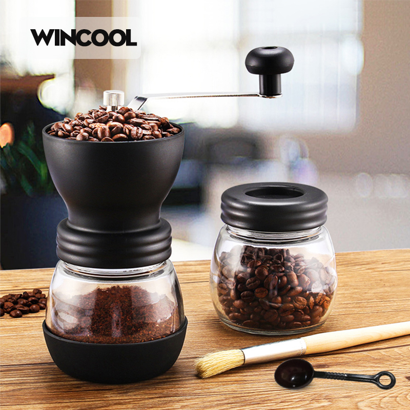 WINCOOL [จัดส่งฟรี] เครื่องบดเมล็ดกาแฟแบบมือถือเครื่องบดเมล็ดกาแฟน้ำหนักเบาถอดล้างทำความสะอาดได้(รองรับการปรับความละเอียดได้)