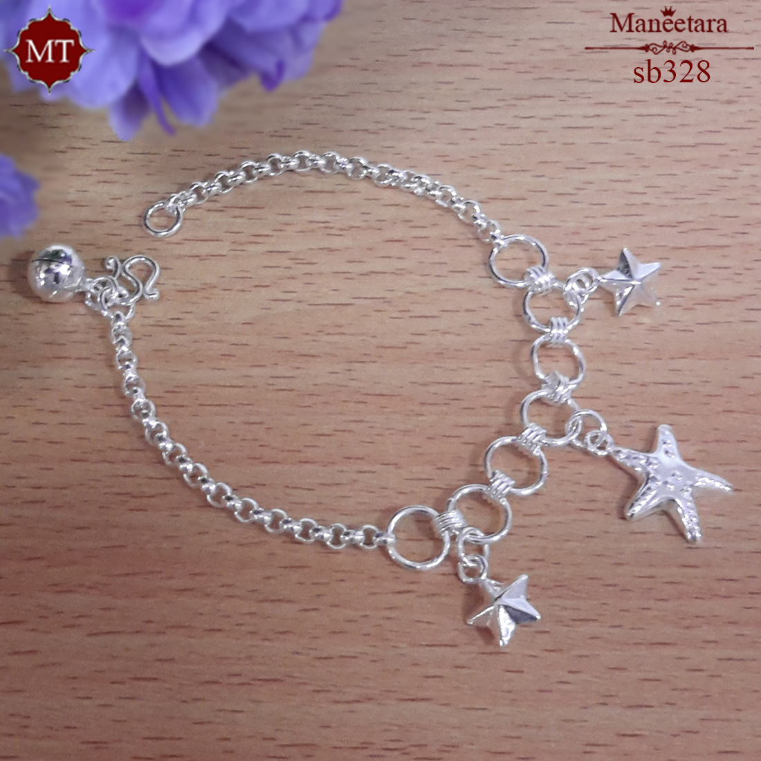 สร้อยข้อมือเงินแท้ ประดับตุ้งติ้งรูปดาว และปลาดาว กระดิ่งกลม 925 Sterling Silver Bracelet ​: มณีธารา MT Jewelry (sb328)