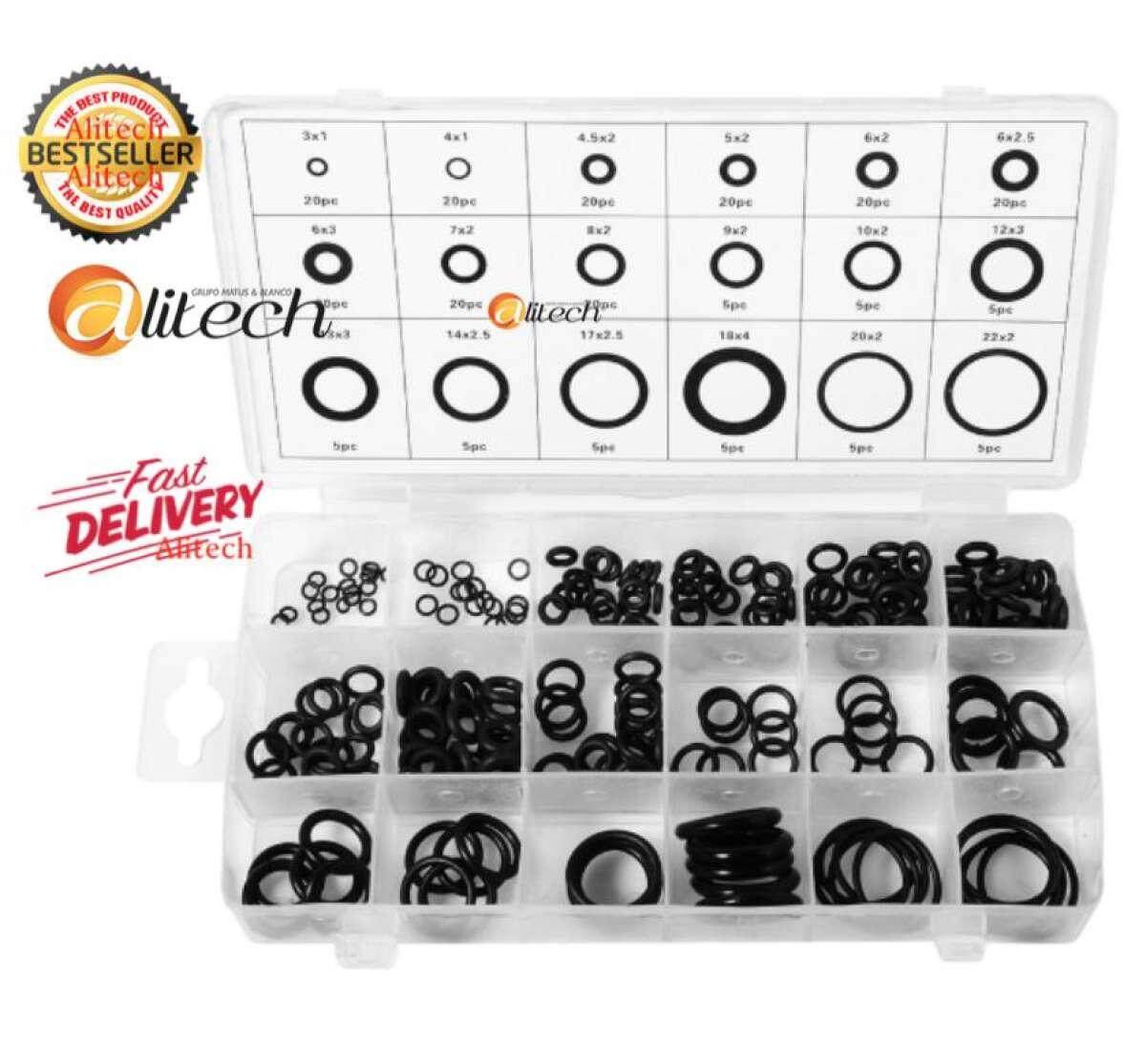Eco ยางโอริง 225pcs O-Ring Assortment Nitrile Rubber Washer Seals NBR Kit 18 Sizes in Black with a Re-Sealable Plastic Box