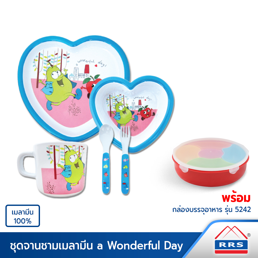 RRS Plate Set - Melamine Bowl a Wonderful day (5 pcs set) + Food Container (Round) Model 5242 ราคา 439 บาท*ส่งฟรี
