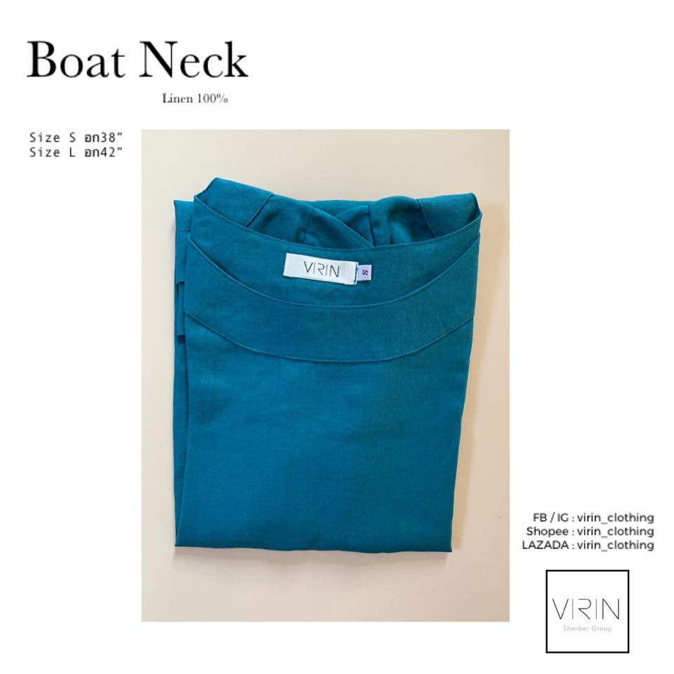 VIRIN clothing เสื้อผ้าแฟชั่น เสื้อลินิน รุ่น Boat Neck Linen อก 38-42 คอกลมปาด แขนสั้น สีพื้น+ผ้าลาย ผ้าลินิน แท้ 100% งานไทย Made in Thailand เก็บเงินปลายทาง