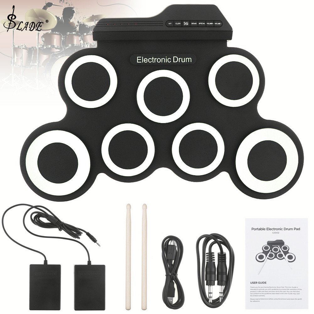 SLADE Roll up Electric Drum Kit 9 Pads Electronic Thicken Silicone Drum with Drumsticks and Sustain Pedal ราคา 1,031 บาท*ส่งฟรี