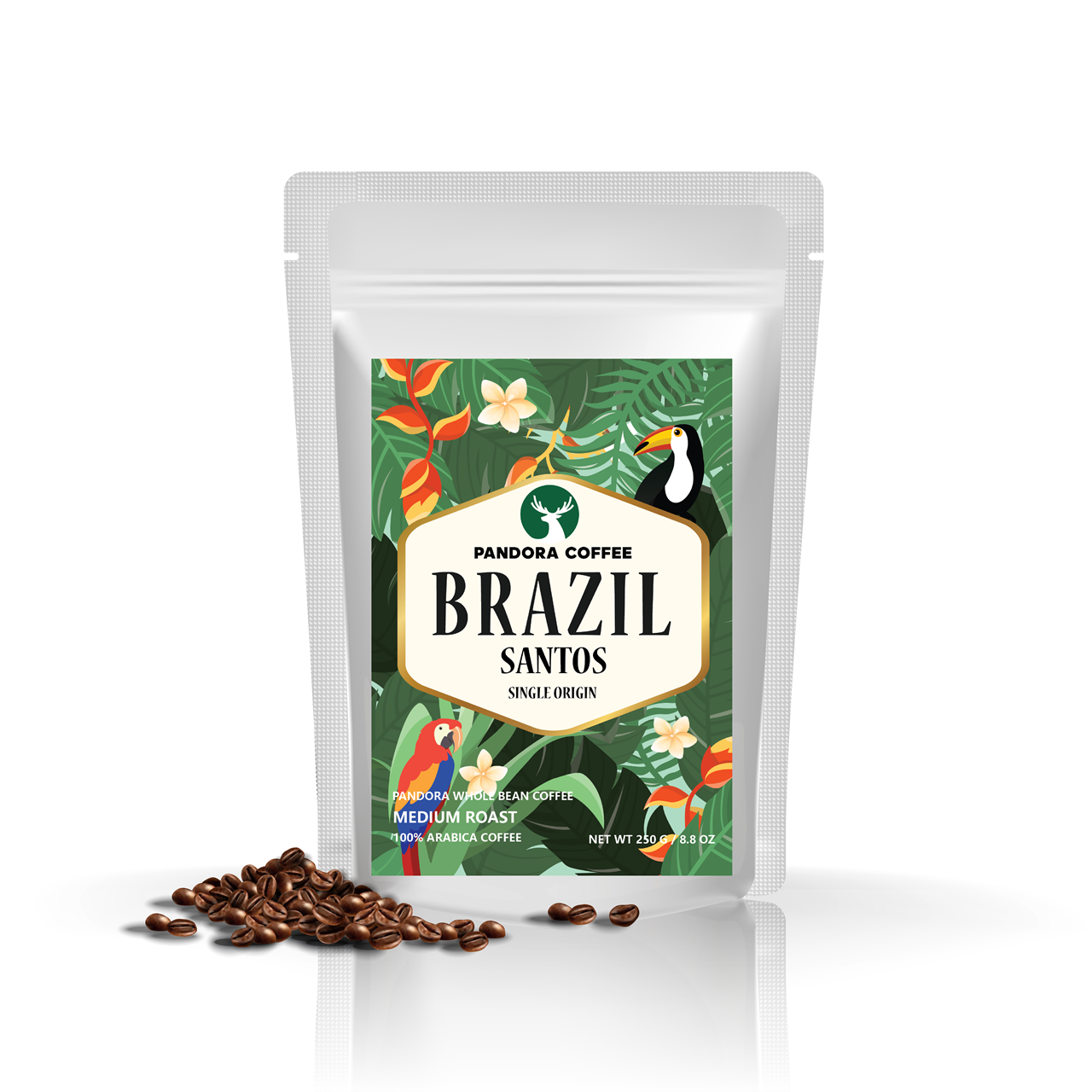 Pandora Coffee เมล็กการแฟ บราซิล Brazil Santos คั่วกลาง Medium Roast