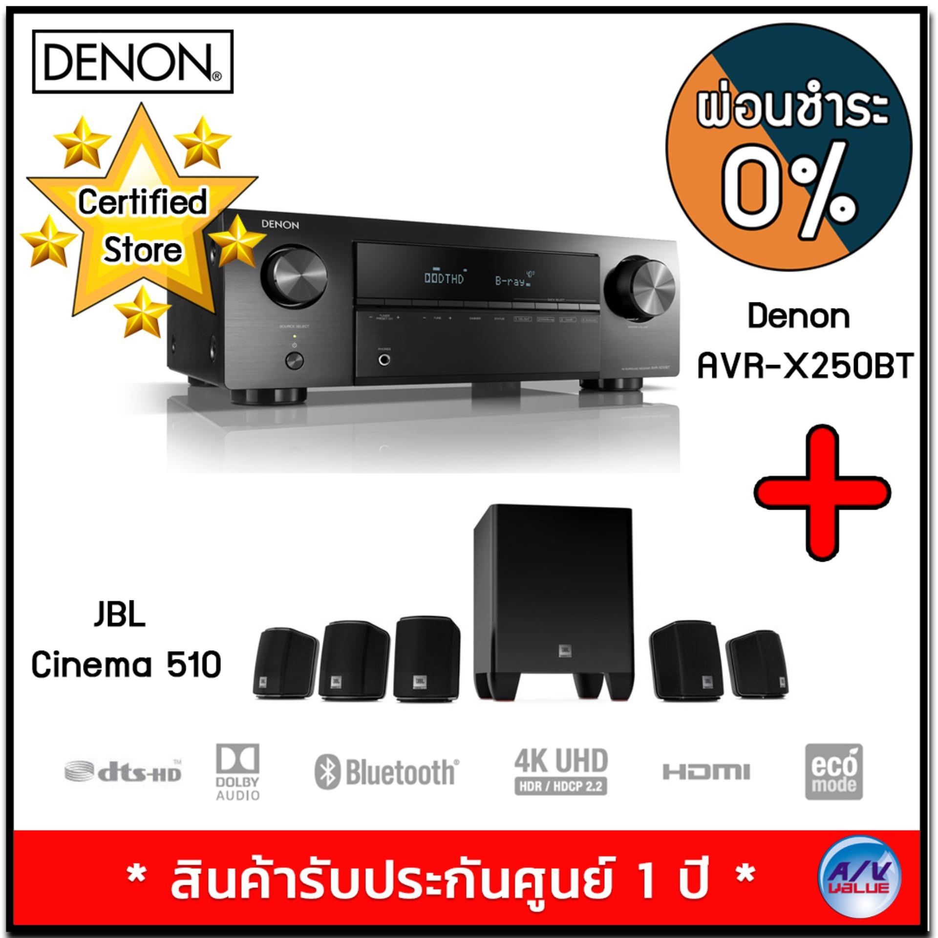 Denon AVR-X250BT 5.1 Ch. 4K Ultra HD AV Receiver with Bluetooth + JBL Cinema 510