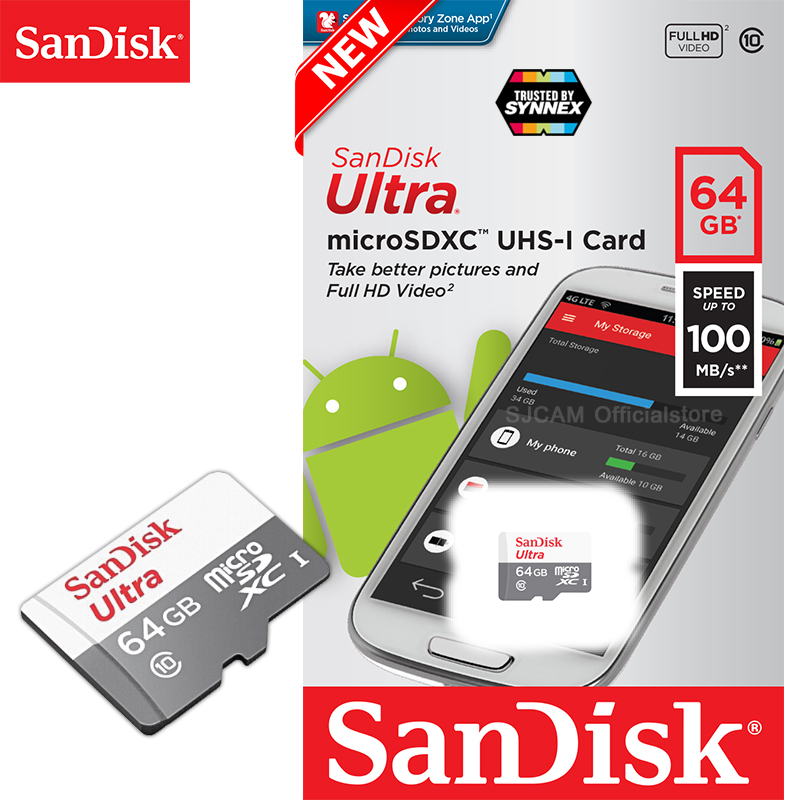 Sandisk Ultra microSD Card 100MB/s ความจุ 64GB Class10 (SDSQUNR-064G-GN3MN) เมมโมรี่ การ์ด แซนดิส ใส่ โทรศัพท์ มือถือ สมาร์ทโฟน แท็บเล็ต Mobile Android Action Camera SJCAM SJ4000