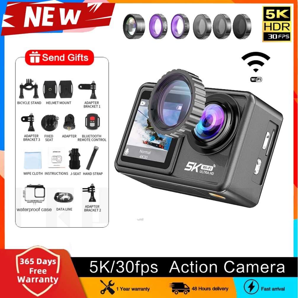 กล้อง Accioncamara 5K 4K 60FPS EIS วิดีโอพร้อมเลนส์ 48MP 4Zoom 1080P เว็บแคม Vlog wiFi ราคา 5,290 บาท*ส่งฟรี