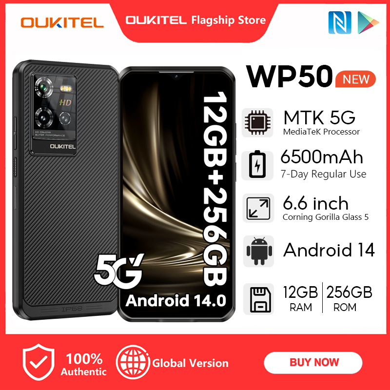 [LOCAL STOCK] OUKITEL WP50 5G Android 14 12GB+256GB Mobiles 6.60" HD+ 6500mAh 48MP+2MP+0.3MP NFC 12mm Ultra+thin Body Handphone ราคา 13,221 บาท*ส่งฟรี