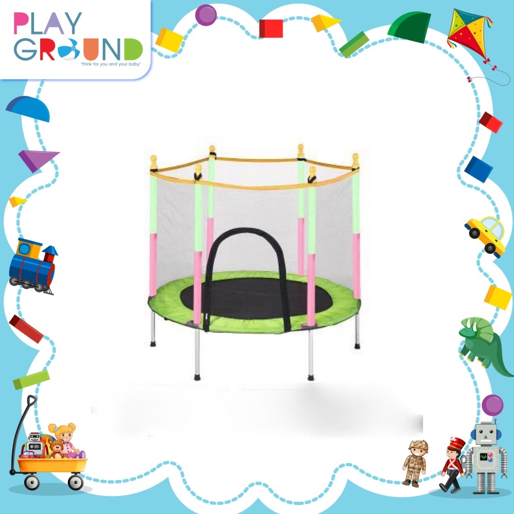 Playground แทรมโพลีน จั้มเปอร์สปริงบอร์ด ขนาด 140 x 122 ซม (4.5 ฟุต) Trampoline jump สำหรับเด็ก มาพร้อมตาข่ายกันตก