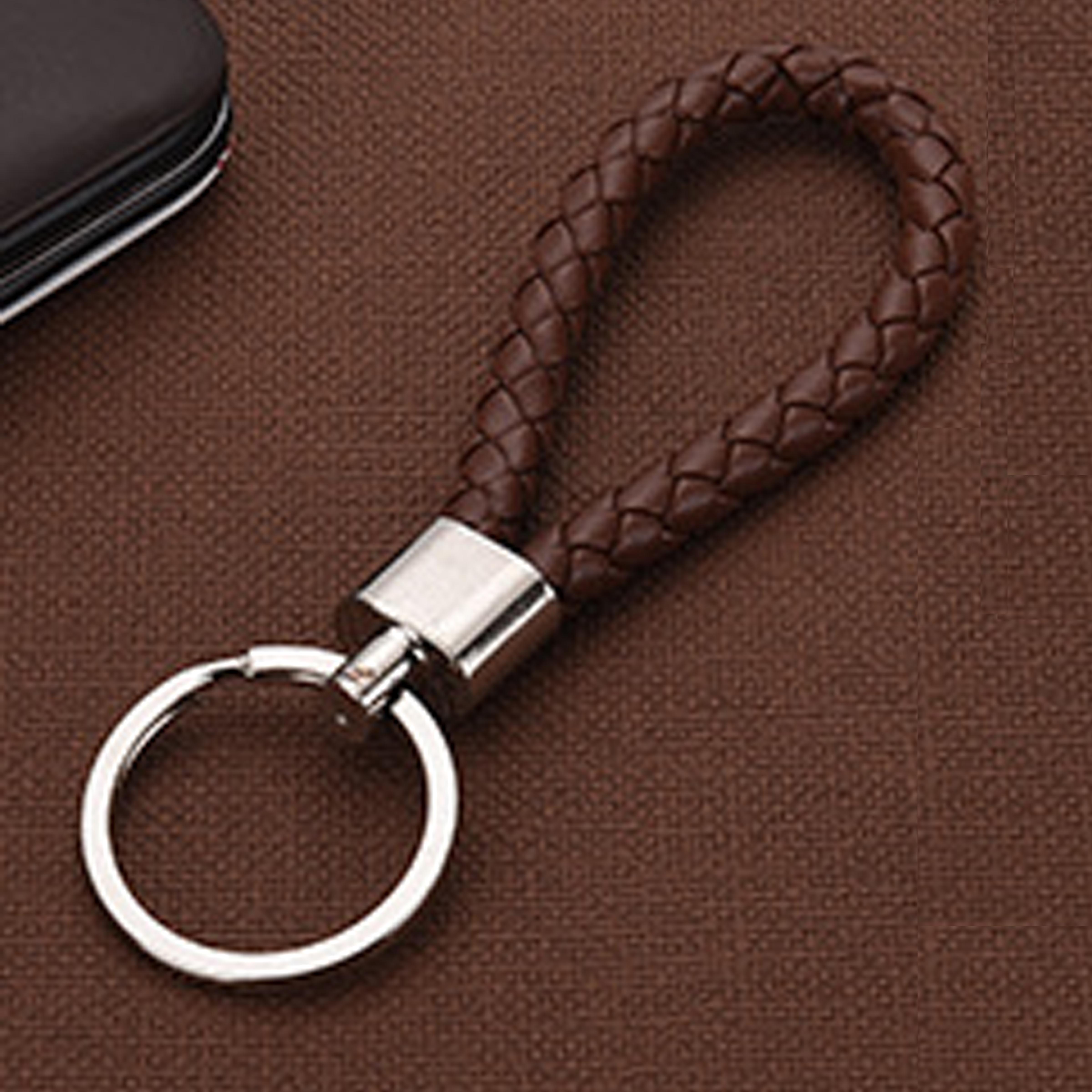 พวงกุญแจสร้างสรรค์  เชือกหนังถักด้วยมือ พวงกุญแจหัวอัลลอยใหม่ simple key chain