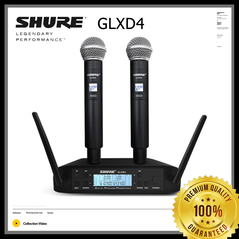 ((มีเซอร์วิส))SHURE GLXD4 ไมโครโฟนคู่ไร้สายเสียงดี wireless microphone UHF ไมค์ลอยคู่ SM58 ตัวไมค์เป็นอลูมิเนียมแข็งแรงน้ำหนักเบา รับสัญญานได้ไกล