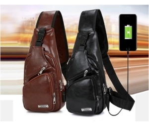 สินค้า Men Bag USB Charging Leather Handbag กระเป๋ษสะพายข้าง คาดอก กระเป๋า กระเป๋ากันน้ำ กระเป๋าผู้ชาย กระเป๋าสะพายข้างผู้ชาย.1323