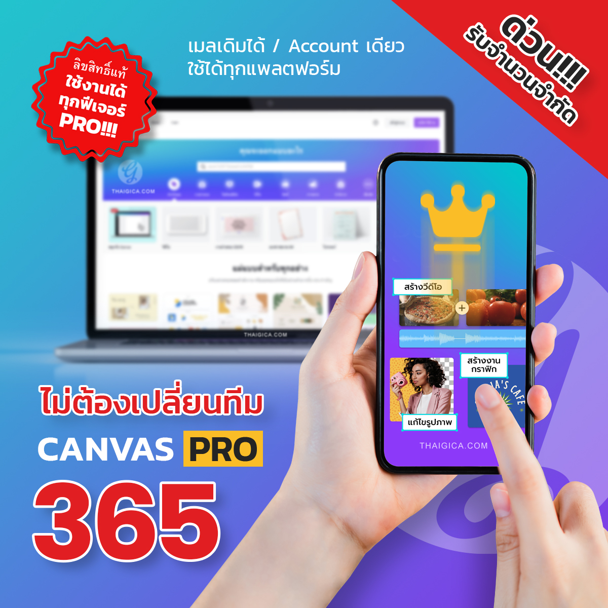 365 Canvas Pro Doesn'T Require a Team Change. | Use Your Own Email. | Personally | Can Use All Features, 100% Genuine Pro Features. ราคา 250 บาท*ส่งฟรี