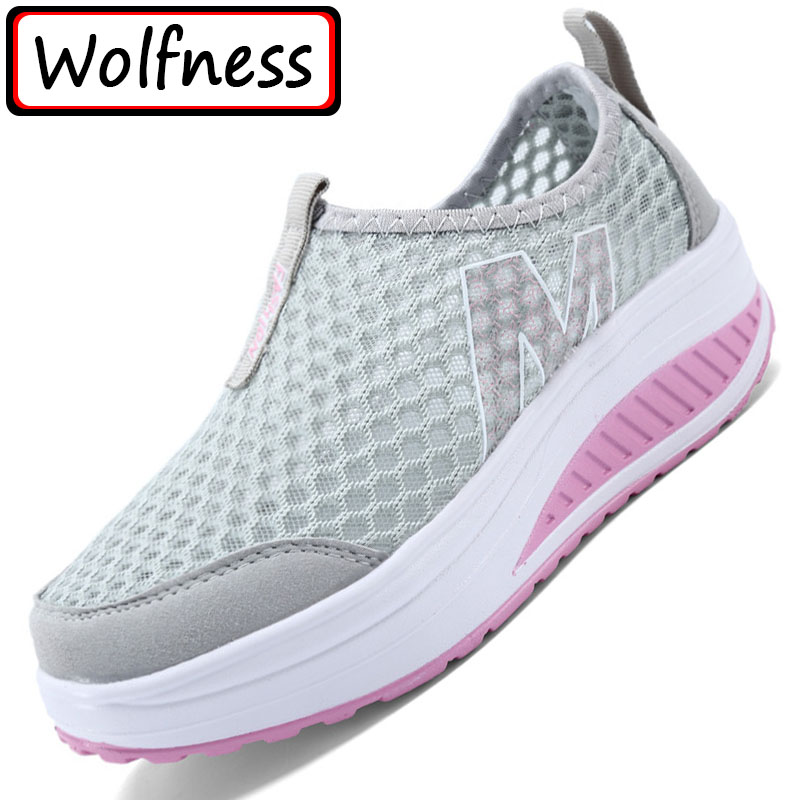 Wolfness® 2020 ใหม่ผู้หญิงความสูงรองเท้าที่เพิ่มขึ้น Swing Breathable Wedges รองเท้า 5 สีร้อน