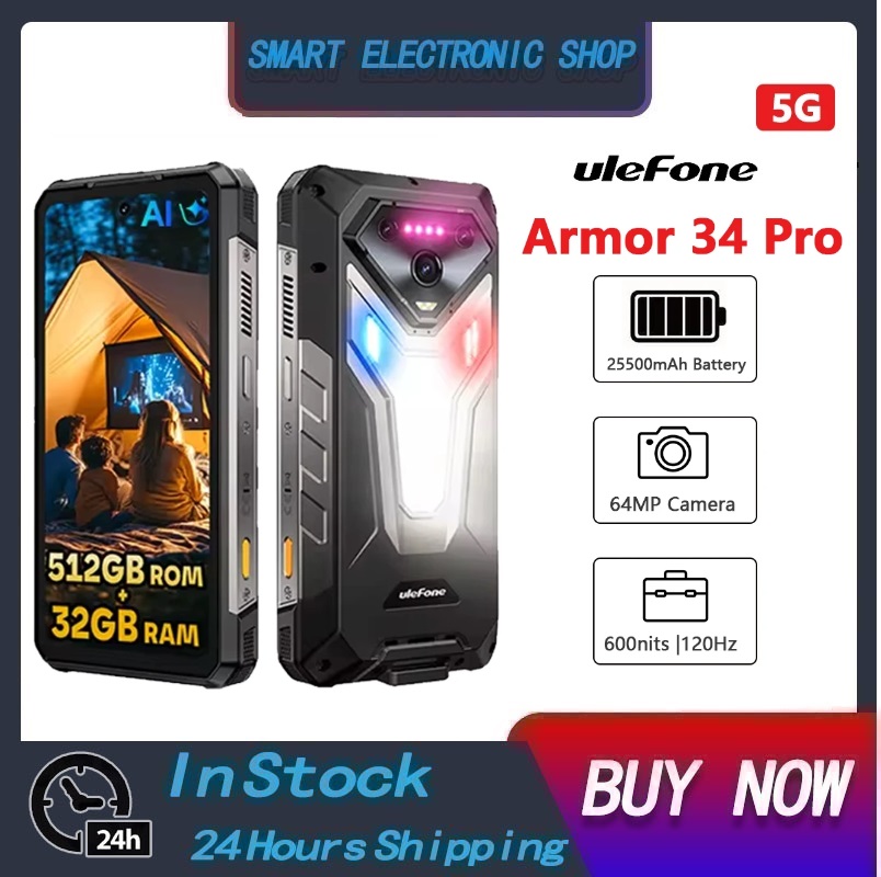 Ulefone Armor 34 Pro 5g Ai Smartphone 6.95 Inch 120Hz 32Gb+512Gb Mobile Phone Built-In Projector 25500Mah 64Mp Cellphone Nfc ราคา 22,800 บาท*ส่งฟรี