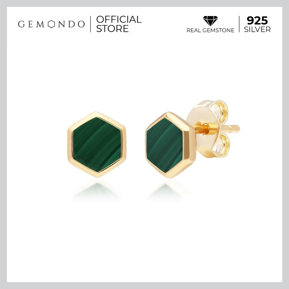 Gemondo Geometric Hexagon Gold Plated Silver with 5 mm Malachite Stud Earrings ราคา 2,390 บาท*ส่งฟรี