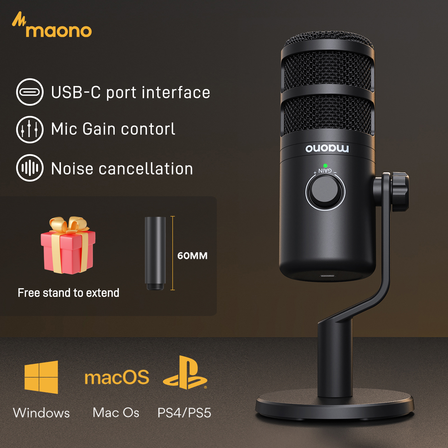 PD100U maono USB Dynamic Microphone, Podcast Recording Microphone, Plug and Play, Metal Construction, sound Isolation Technology, For Streaming, Audio, Home Studio, OBS PC Microphone ราคา 1,840 บาท*ส่งฟรี