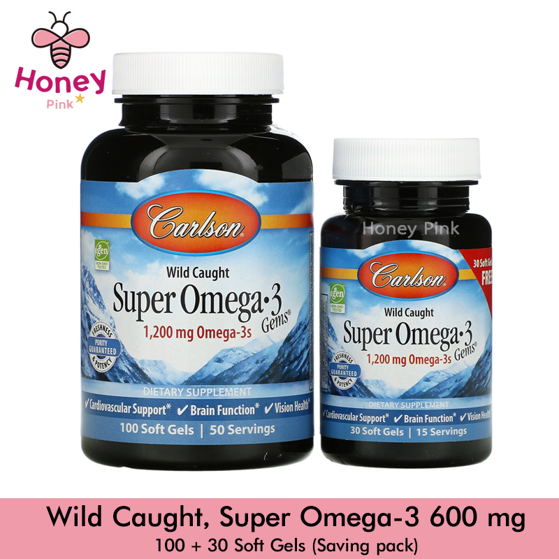 Carlson Labs, Wild Caught, Super Omega-3 Gems, 600 mg, 100 + 30 Soft Gels ราคา 1,590 บาท*ส่งฟรี
