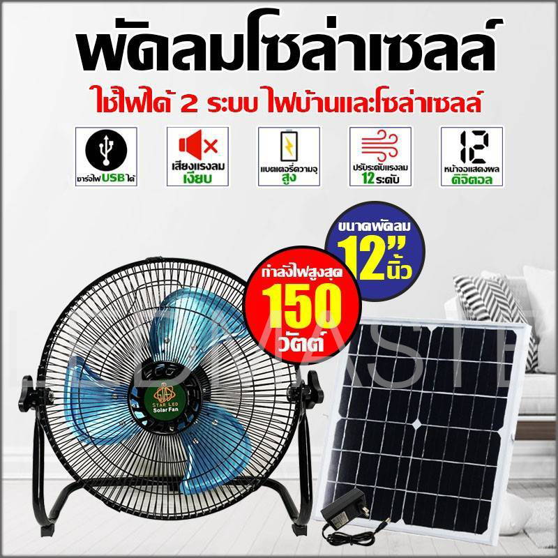 พัดลมโซล่าเซลล์ ใช้ไฟได้ 2 ระบบ ไฟบ้านและโซล่าเซลล์ 12นิ้ว 2 ระบบไฟ AC/DC