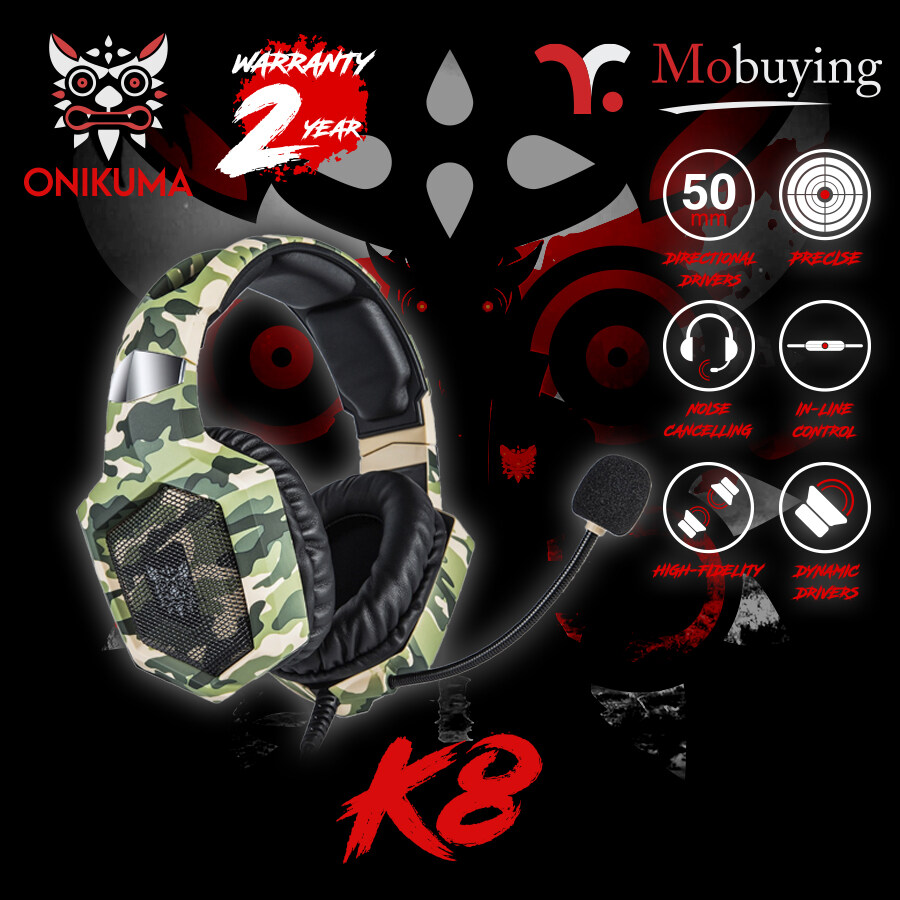 หูฟังเกมมิ่ง ONIKUMA K8 Gaming Headset หูฟัง ลำโพง 50mm หูฟังเกมมิ่ง ไมโครโฟนตัดเสียงรบกวน พร้อมแสงไฟ รองรับการใช้ทุก Platform หูฟังเกมมิ่ง หูฟังสำหรับเล่นเกม หูฟังเกมเมอร์
