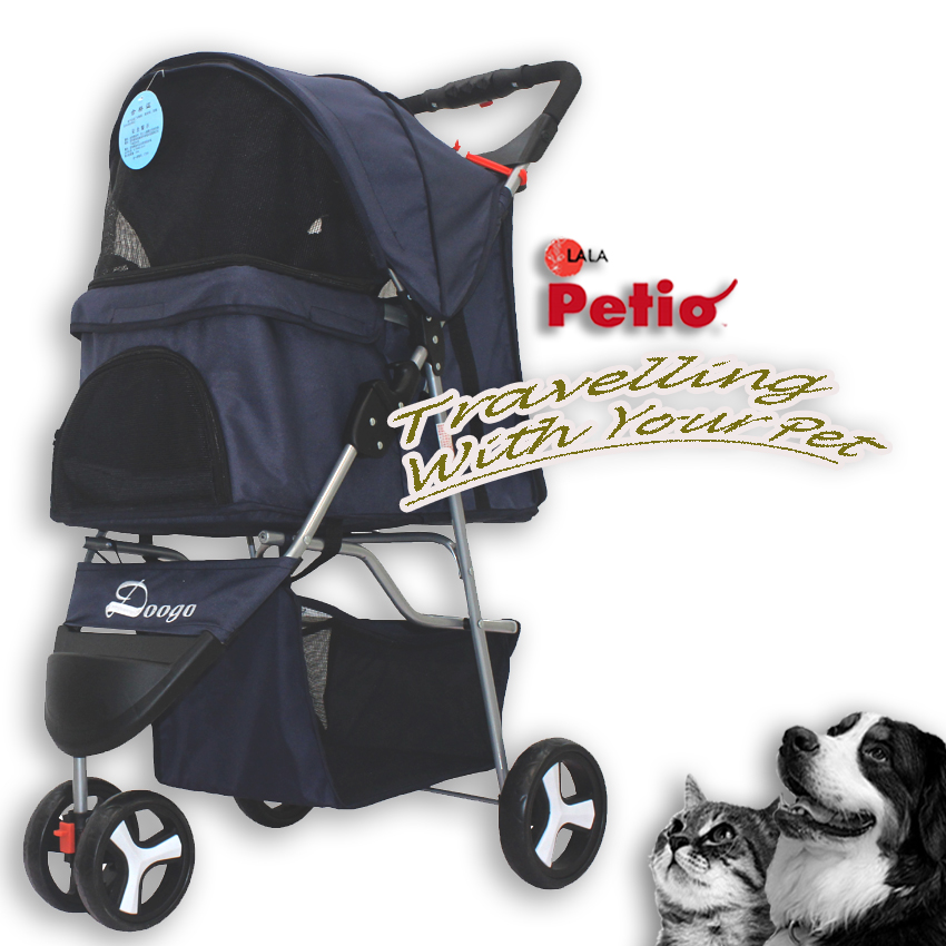 Doogo 3 wheeled Pets Trolley รถเข็นสุนัขรถเข็นสัตว์ 3 ล้อ รับน้ำหนักได้ถึง 15 กิโลกรัม【TC0001】Drak Blue