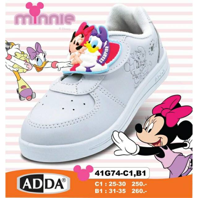 ADDA รองเท้านักเรียนอนุบาลหญิง รองเท้านักเรียนมินนี่ รองเท้านักเรียนหญิงสีดำ-สีขาว Disney Minnie mouse ของเเท้ (ค้าส่งถูก)