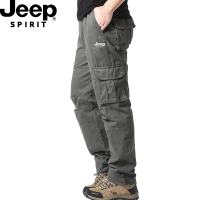 JEEP SPIRIT กางเกงบรรทุกผู้ชายขนาดบวกกางเกงผ้าฝ้ายคุณภาพสูงกระเป๋าหลายกระเป๋าสบายๆ กางเกงผู้ชายยาว