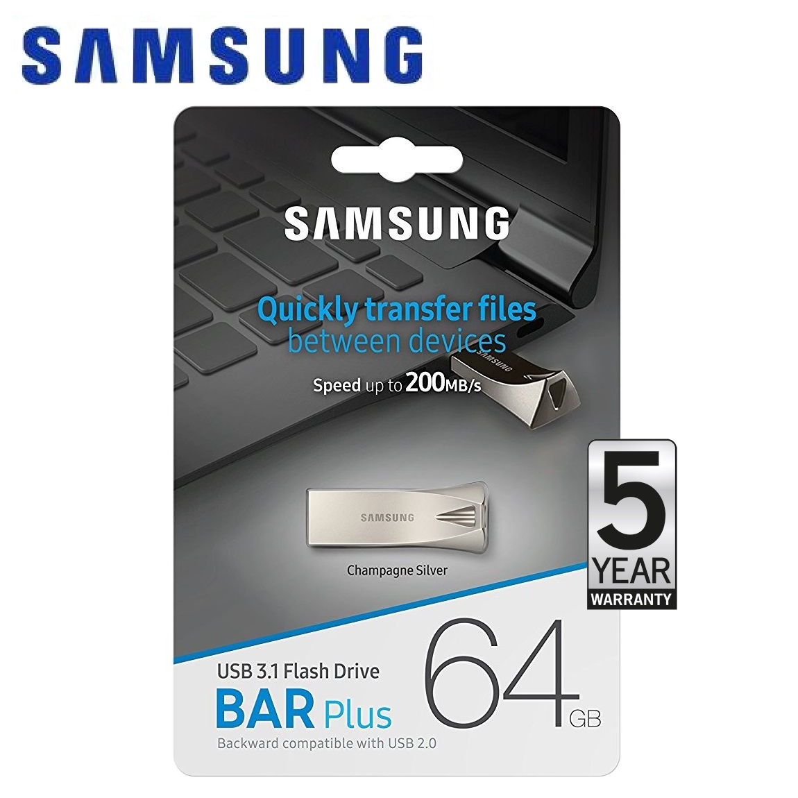แฟลชไดร์ฟ USB Flash Drive Samsung แฟลชไดรฟ์ 64GB BAR Plus USB3.1 (300MB/s) ราคา 1,199 บาท*ส่งฟรี