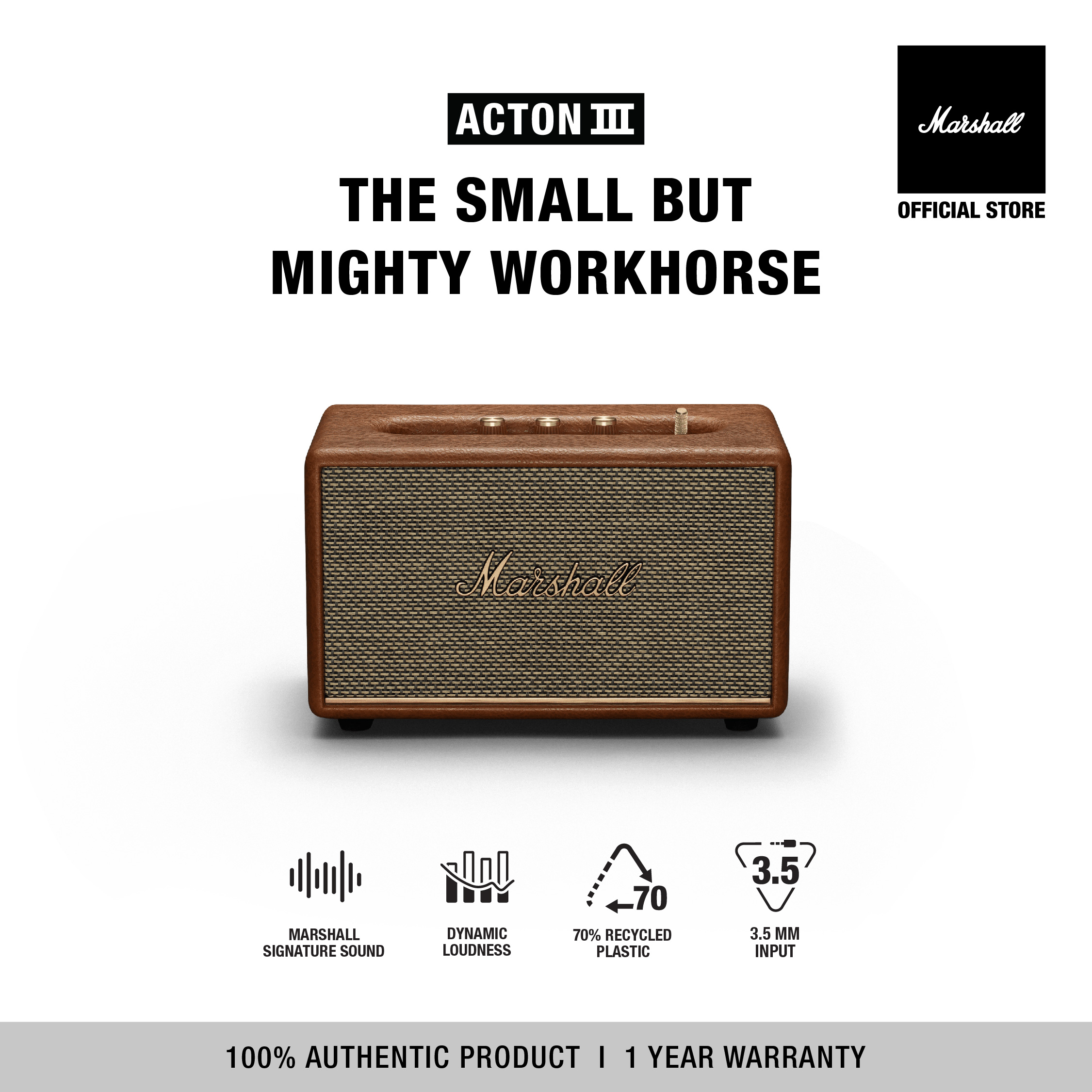 MARSHALL ACTON III BLUETOOTH BROWN - 1 Year Warranty + Free shipping (Bluetooth speakers, Marshall Speakers, Heavy Bass Bluetooth speakers, Home Audio) ราคา 12,990 บาท*ส่งฟรี