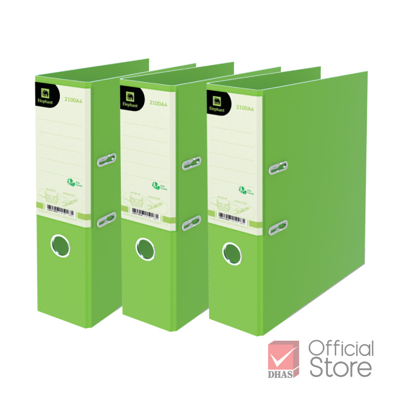 [Clearance Sale] Elephant แฟ้ม แฟ้มใส่เอกสาร สันกว้าง No.2100 A4 เขียวมะนาว จำนวน 3 แฟ้ม