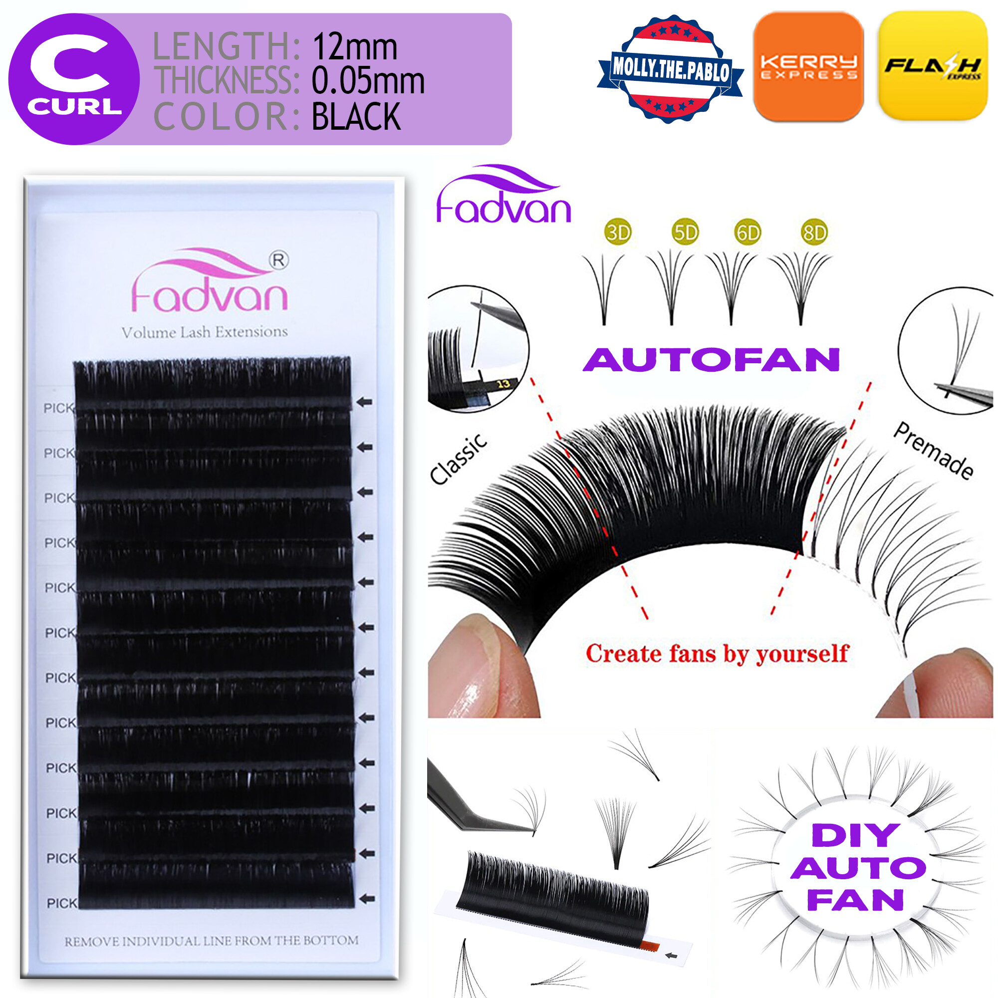 ขนตาปลอม ขนตามิ้งค์ ขนตาต่อถาวร ต่อขนตาถาวร ขนตารัสเชี่ยน สายฝอ Easy Fan Eyelashes Flare Eye Lashes Russian Volume Eyelash Extension Cilia Silk Individual Lashes Extension Premade Lash Fan