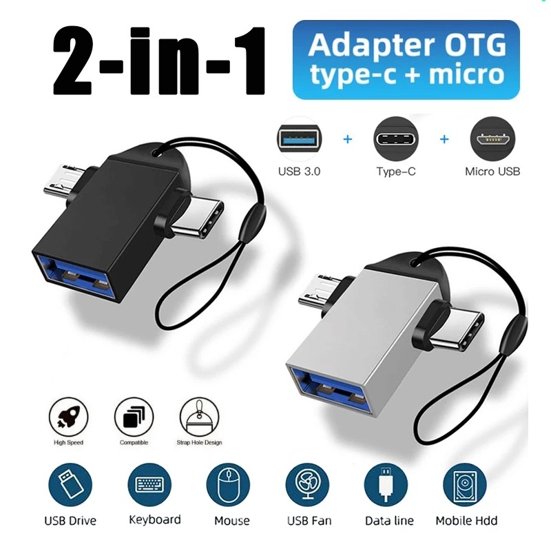 2-in-1 OTG Adapter Type-C micro USB male to USB female Converter Cable PD fast charger power adapter high speed ราคา 25 บาท*ส่งฟรี