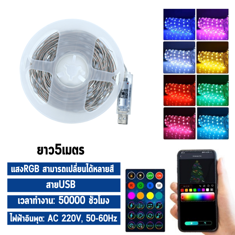 ไฟเส้น led ติดห้อง ไฟวิ่งสเต็ปRGB ไฟตามเสียงเพลง5m10m ไฟกระพริบ ไฟแต่งร้านสวยๆ ไฟแต่งศาล ตกแต่งโต๊ะคอม ประดับสวน เปลี่ยนสี ไฟประดับศาลพระ