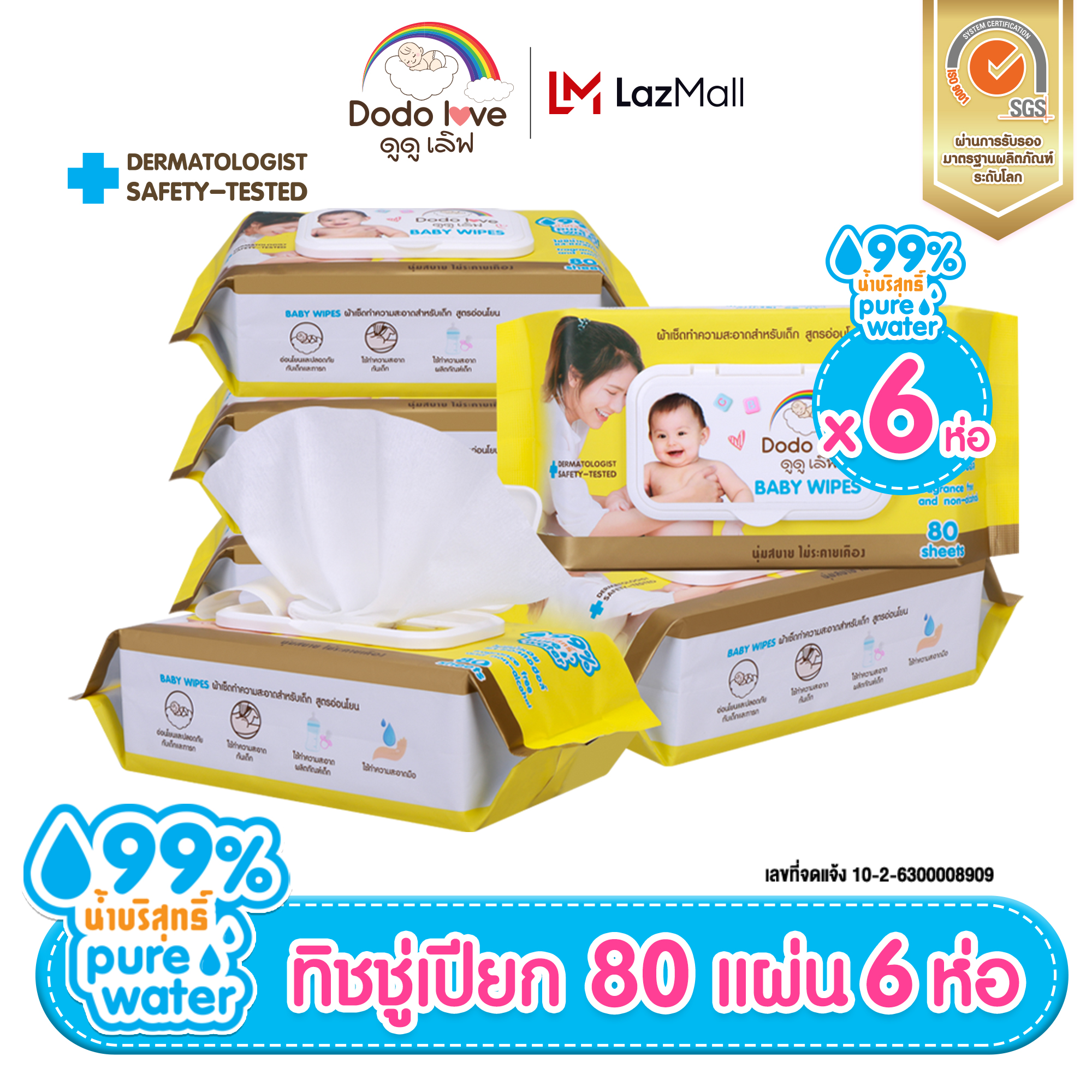 ยกลัง 1618 ห่อ DODOLOVE Baby Wipes ผ้าเช็ดทำความสะอาดสำหรับเด็ก ดูดูเลิฟ ทิชชู่เปียก ห่อใหญ่ 80 แผ่น